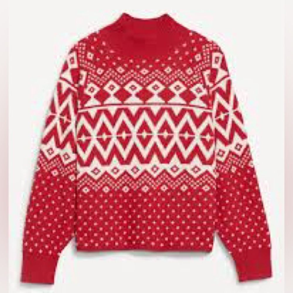 Old Navy Red and White Patterned Turtleneck Sweater
